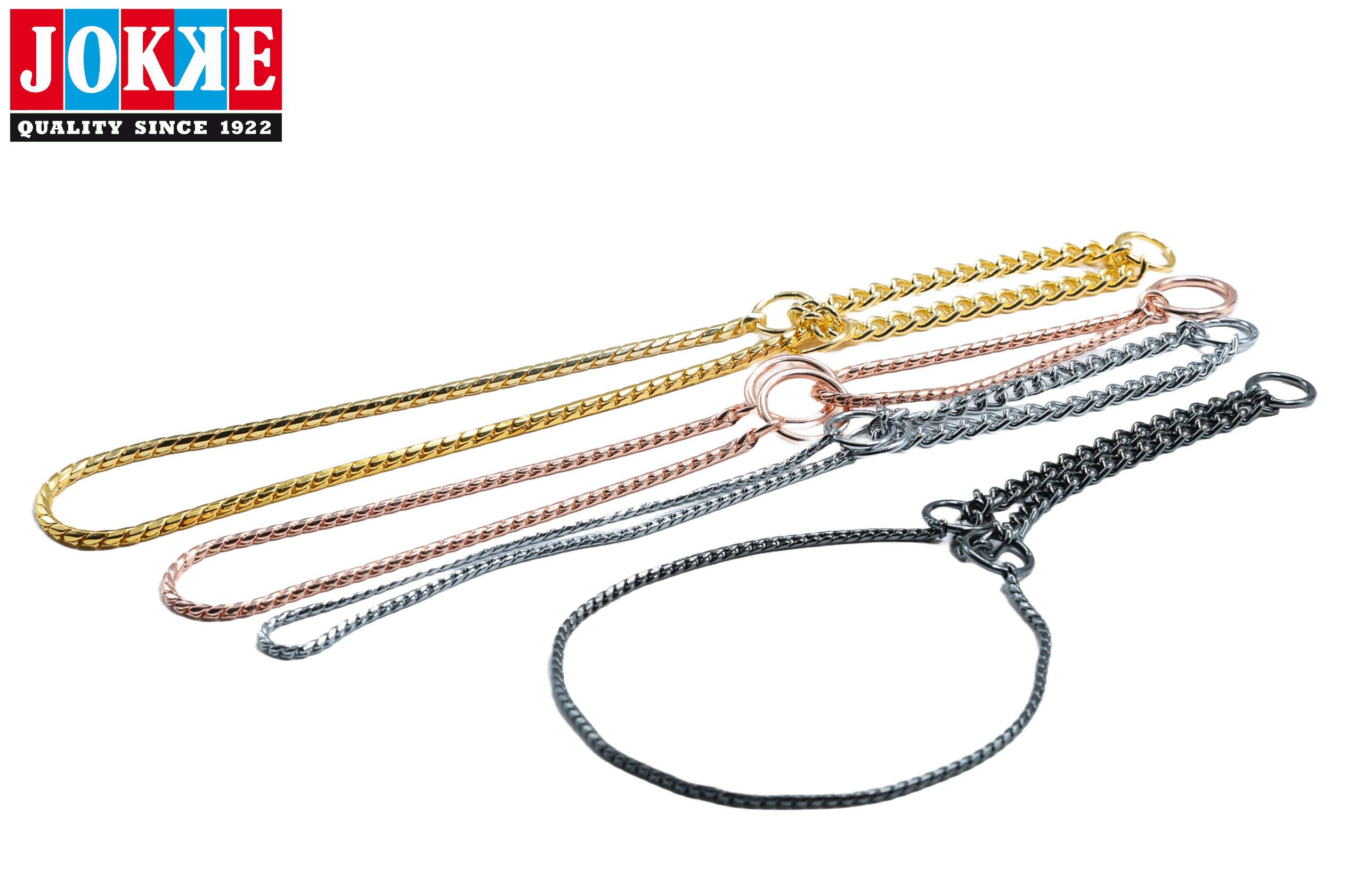 Puolikiristävät Snake-ketjut kromi, kulta, antrasiitti ja rosegold