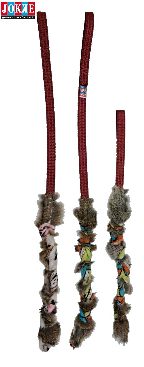 RabbitTwister - punottu 40 cm pitkä kaniturkis & fleece -puruosa on nauhavahvistettu x 2 cm kahvamateriaali